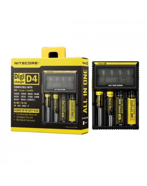 Nitecore D4 4-Slot Digital Battery Charger w/ LCD Display Screen